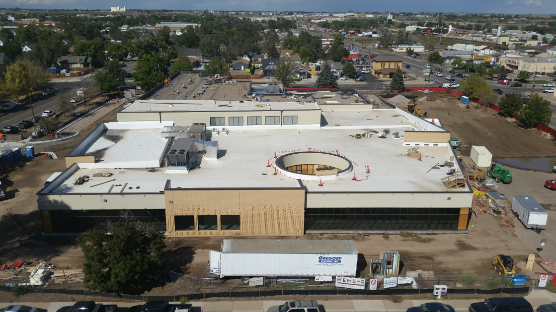 overhead view of library construction
