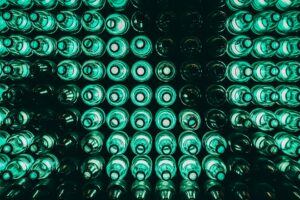 "green glass bottles"