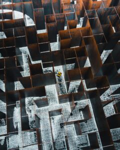 "a person in a large maze"
