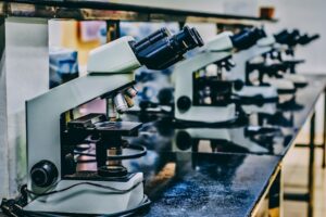 "a row of microscopes"