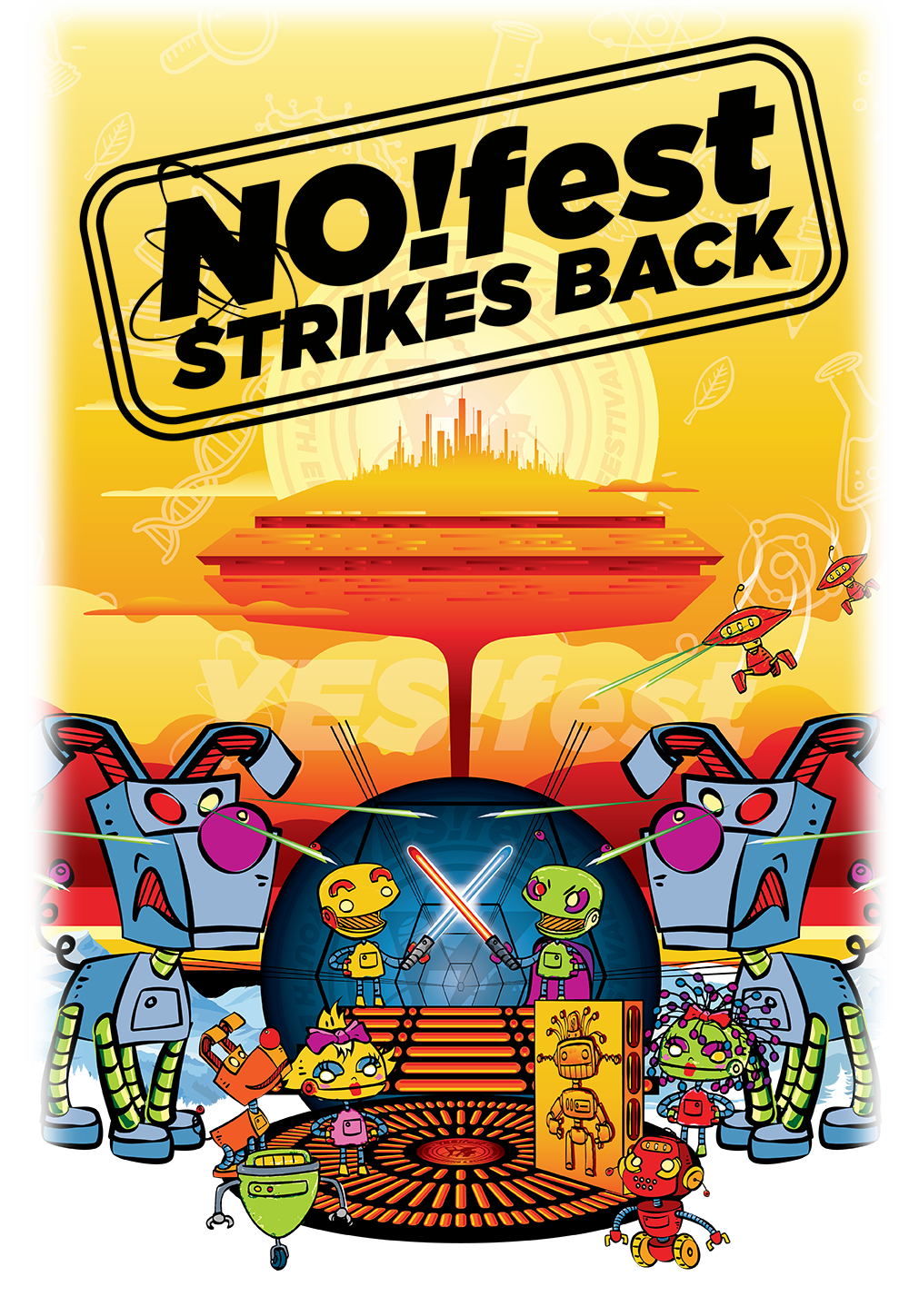 nofest strikes back, parody art of empire strikes back featuring yesfest characters